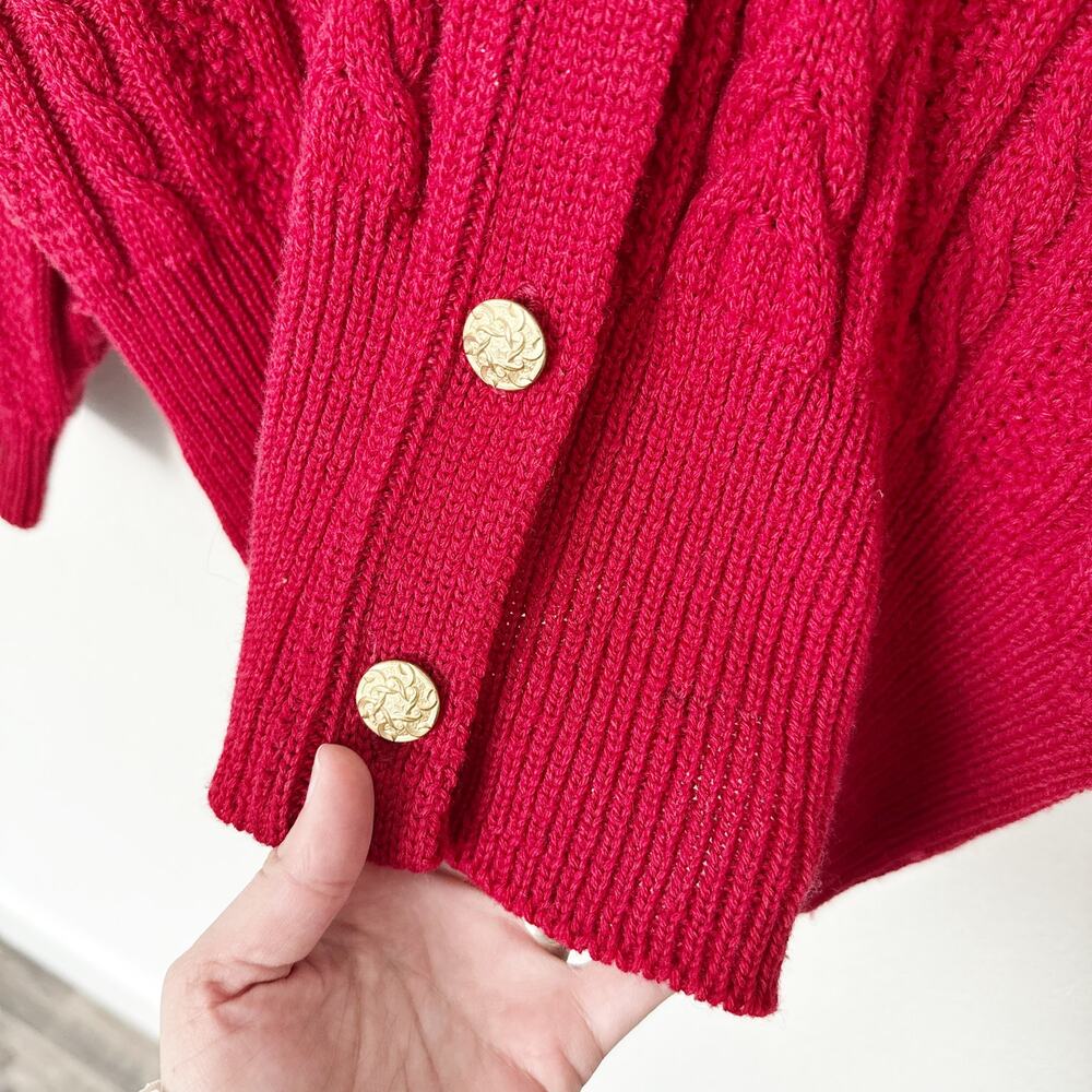 [Pendleton] Red Virgin Wool Cable Knit Grandpa Ca… - image 9